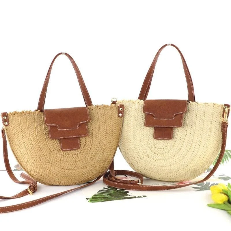 Syria Halfmoon Raffia Shoulder Bags - 2 Colors - Glova