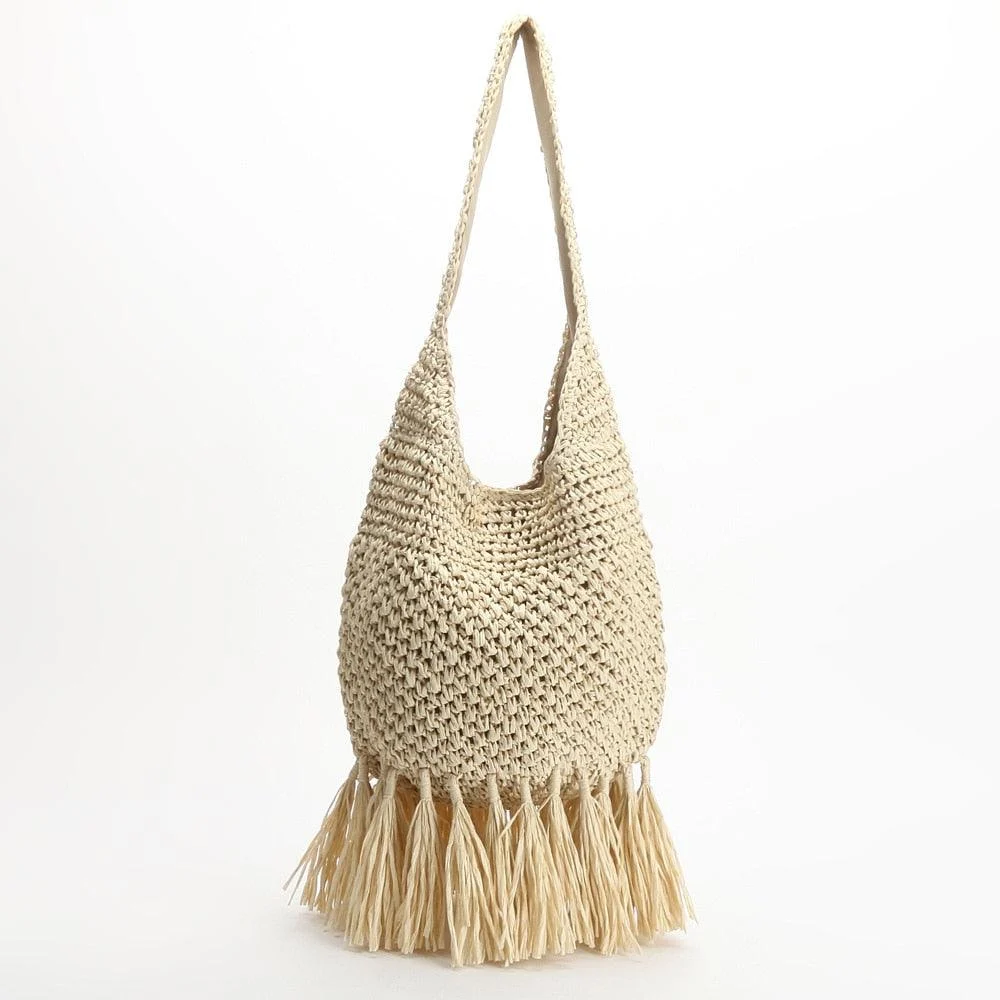 Taffe Bohemian Tassels Straw Hobo Bags - 2 Colors - Glova