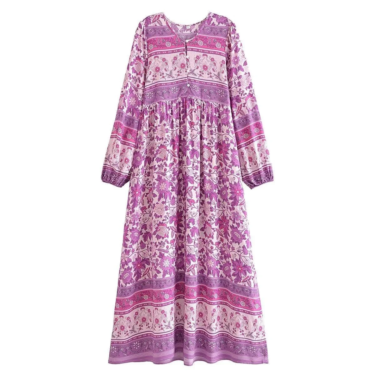 Tallulah Long Sleeve Boho Maxi Dress - Pink - Glova