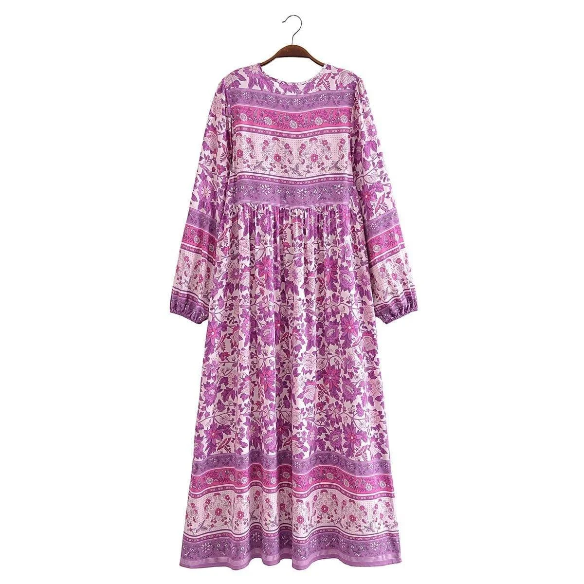 Tallulah Long Sleeve Boho Maxi Dress - Pink - Glova