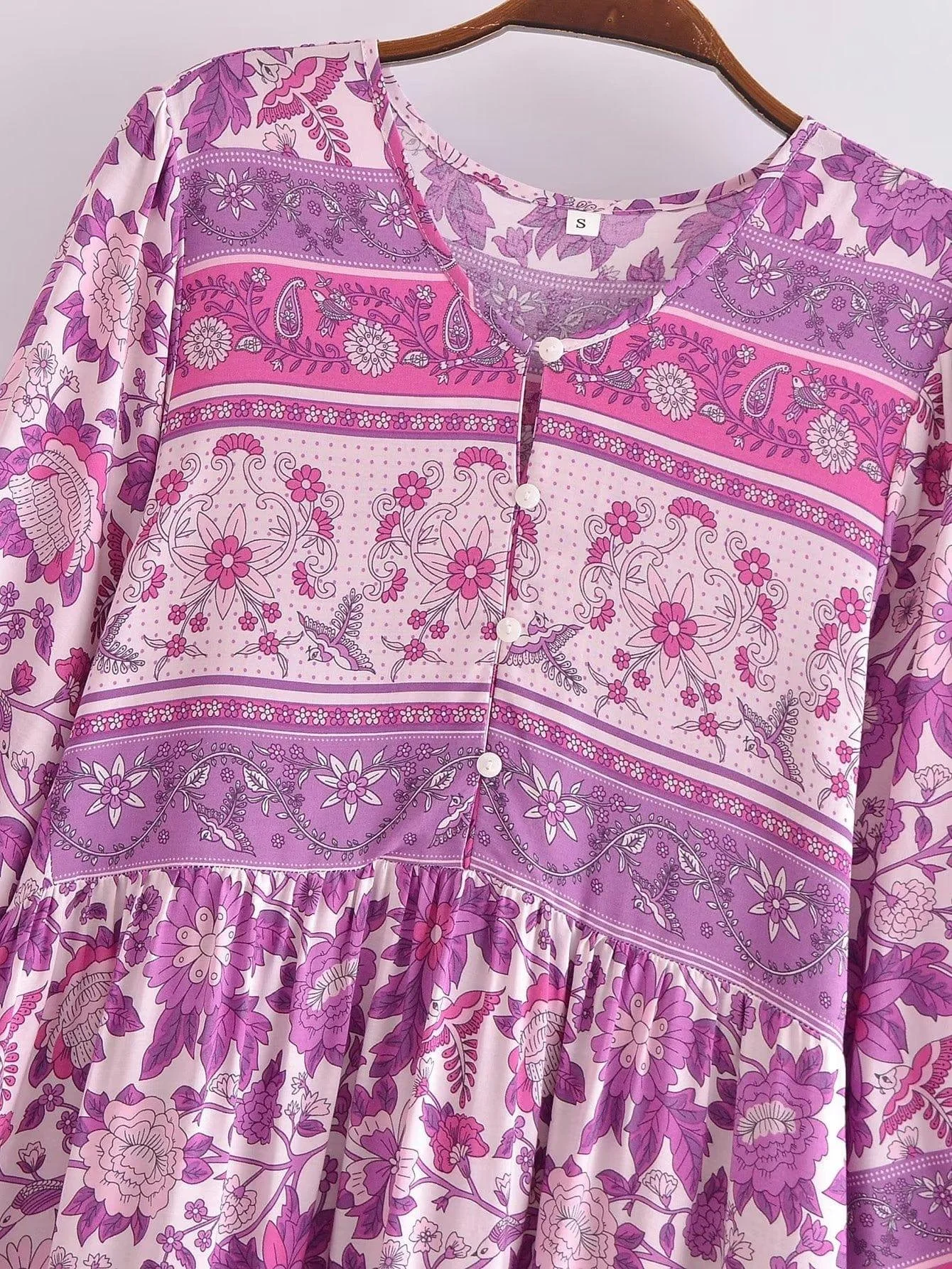 Tallulah Long Sleeve Boho Maxi Dress - Pink - Glova