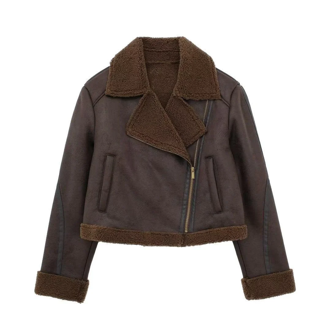 Tansy Cropped Shearling Coat In Brown - Glova