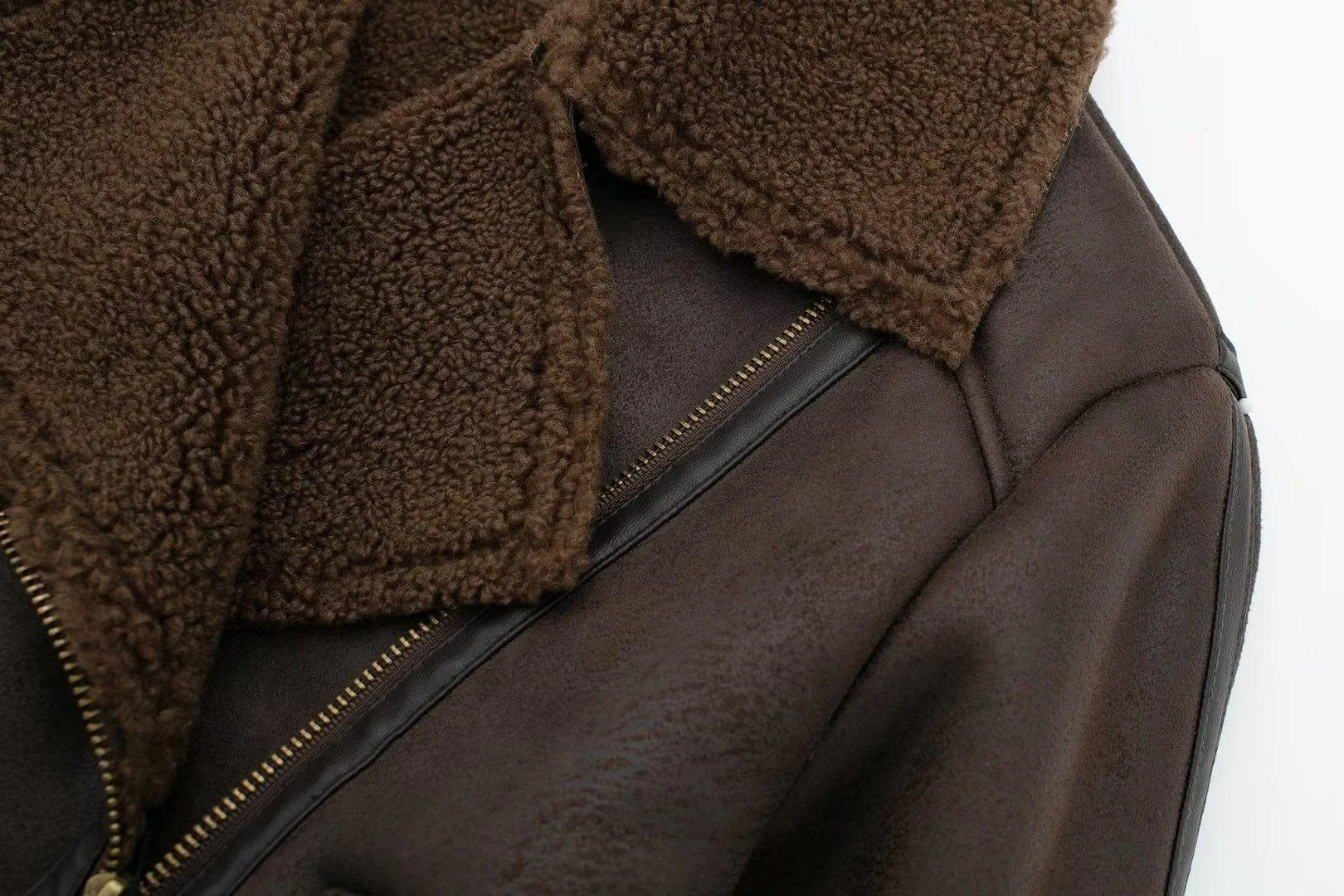 Tansy Cropped Shearling Coat In Brown - Glova