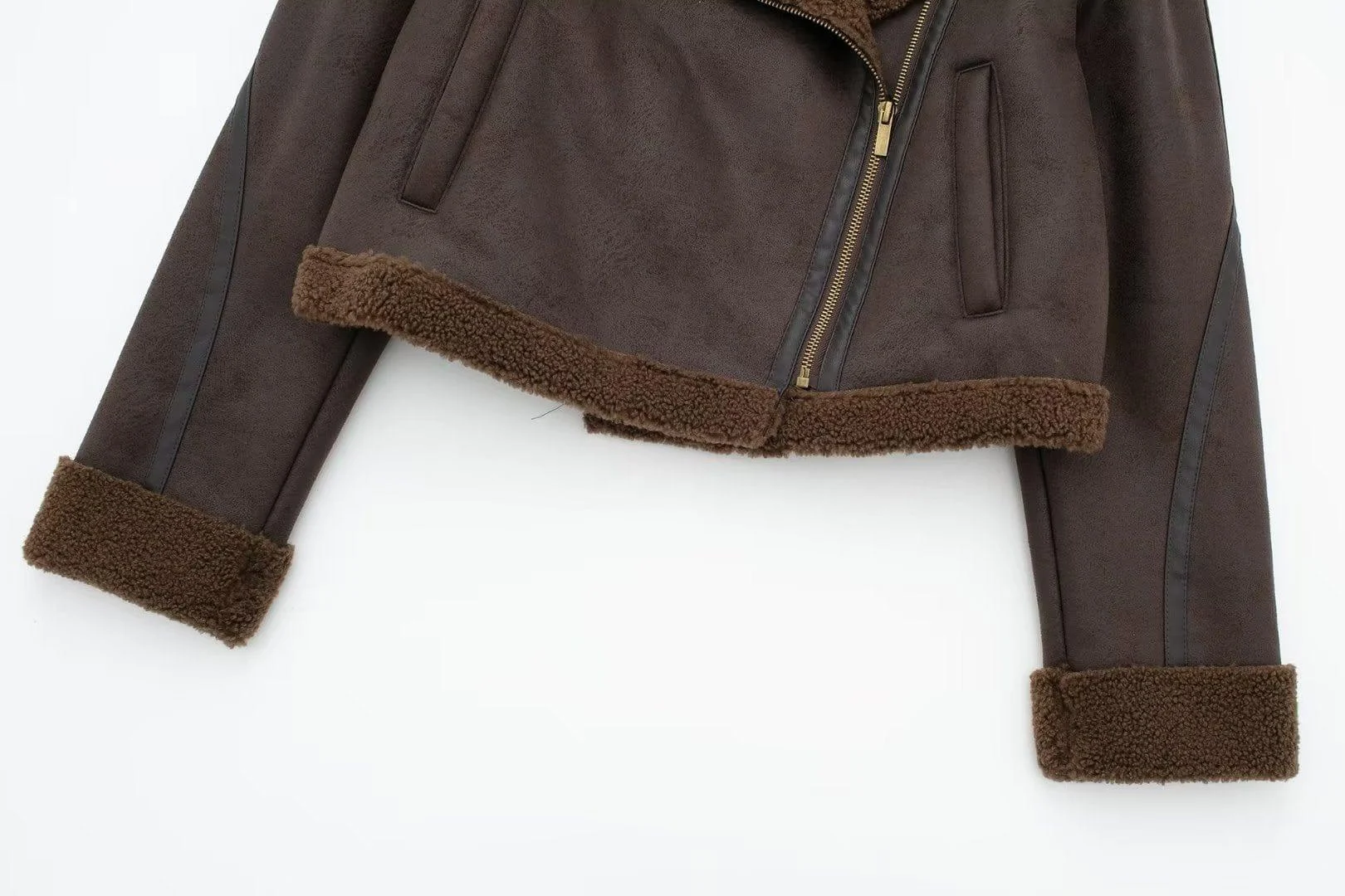 Tansy Cropped Shearling Coat In Brown - Glova