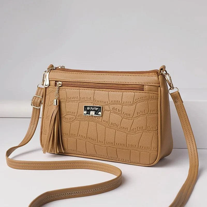 Tassel Square Crossbody PU Leather Handbag - Glova