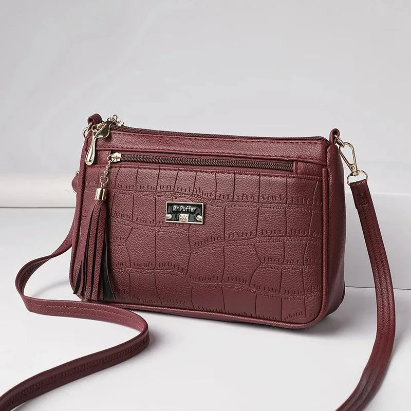 Tassel Square Crossbody PU Leather Handbag - Glova