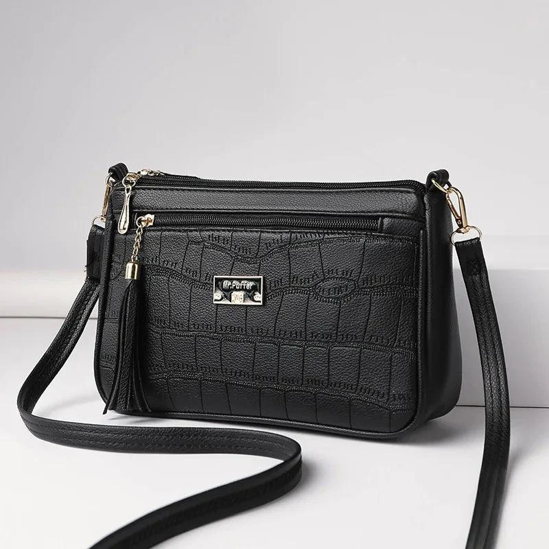 Tassel Square Crossbody PU Leather Handbag - Glova