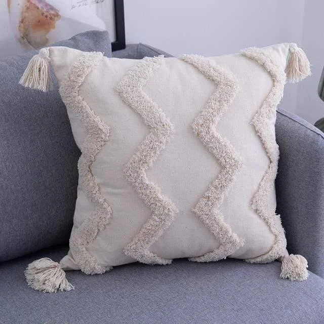 Tassels Beige Pillow Cover - Glova