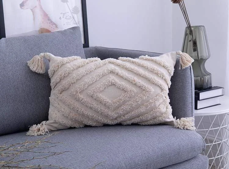 Tassels Beige Pillow Cover - Glova