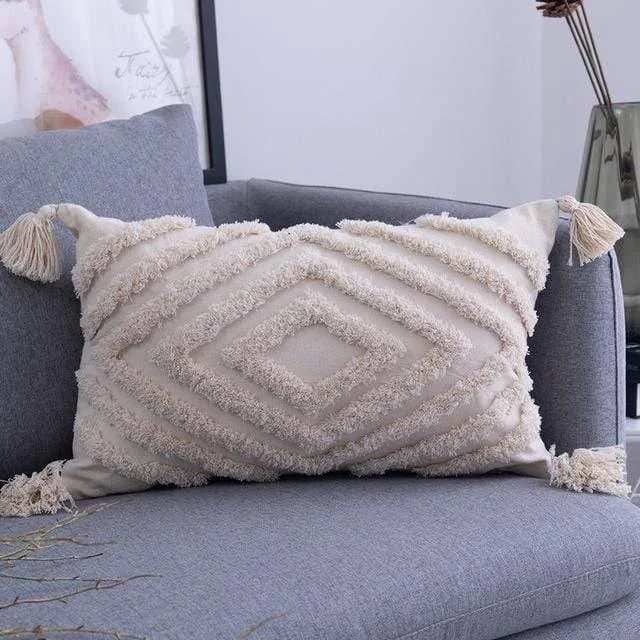 Tassels Beige Pillow Cover - Glova