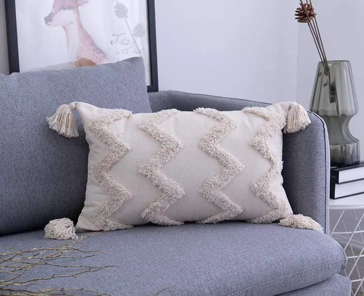 Tassels Beige Pillow Cover - Glova