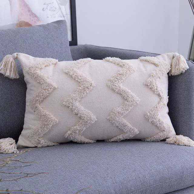 Tassels Beige Pillow Cover - Glova