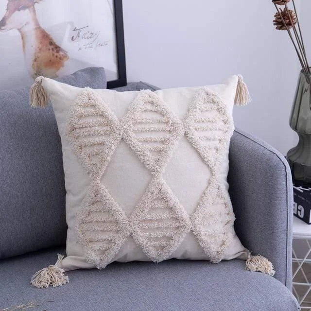 Tassels Beige Pillow Cover - Glova