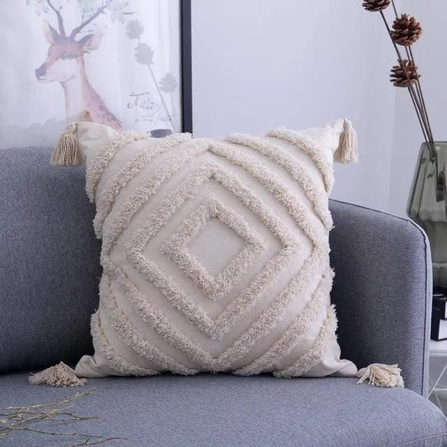 Tassels Beige Pillow Cover - Glova