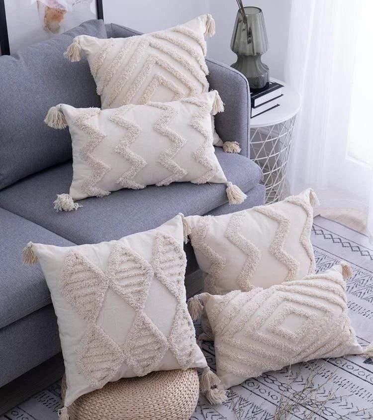 Tassels Beige Pillow Cover - Glova