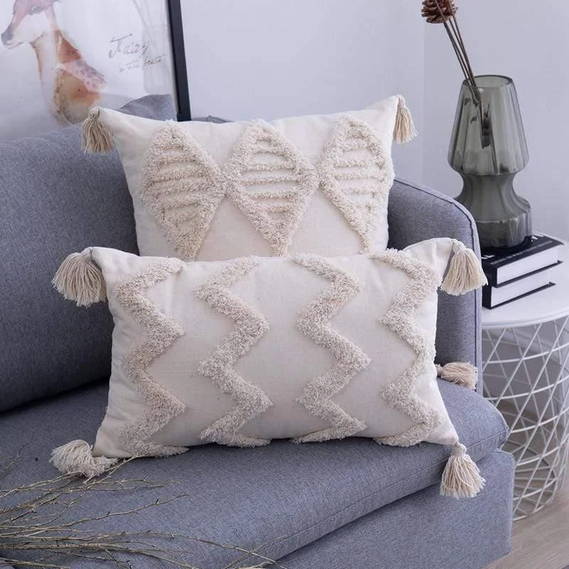 Tassels Beige Pillow Cover - Glova