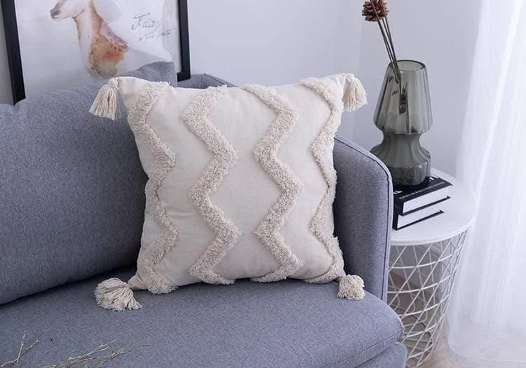 Tassels Beige Pillow Cover - Glova