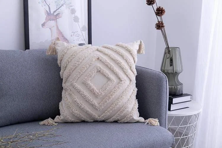 Tassels Beige Pillow Cover - Glova