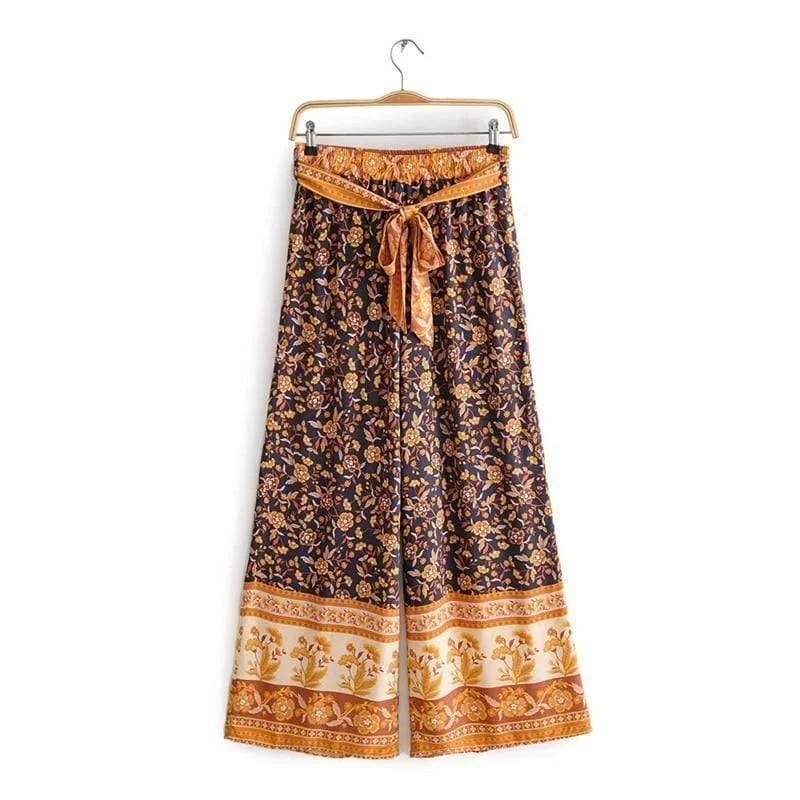 TILLY - Boho Chic Floral Flare Pants - Glova