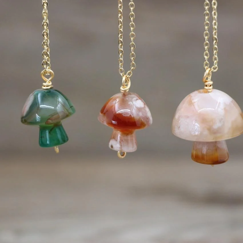 Tiny Mushroom Crystal Chain Necklace - Glova