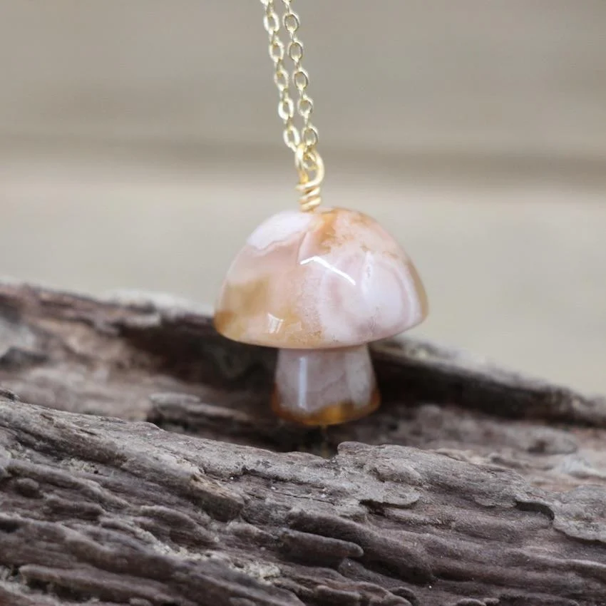 Tiny Mushroom Crystal Chain Necklace - Glova