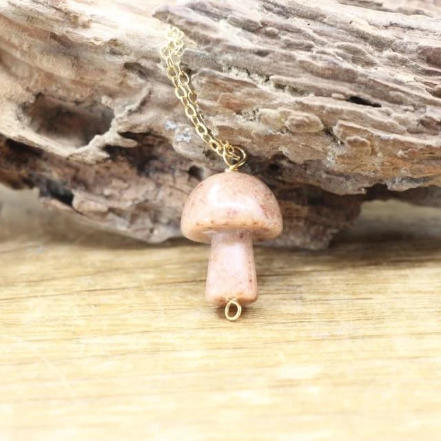 Tiny Mushroom Crystal Chain Necklace - Glova