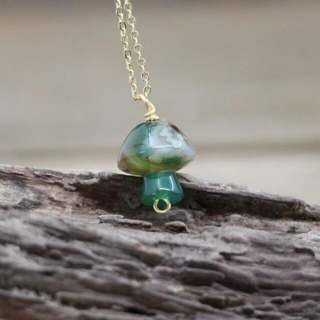 Tiny Mushroom Crystal Chain Necklace - Glova