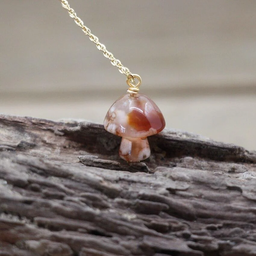 Tiny Mushroom Crystal Chain Necklace - Glova