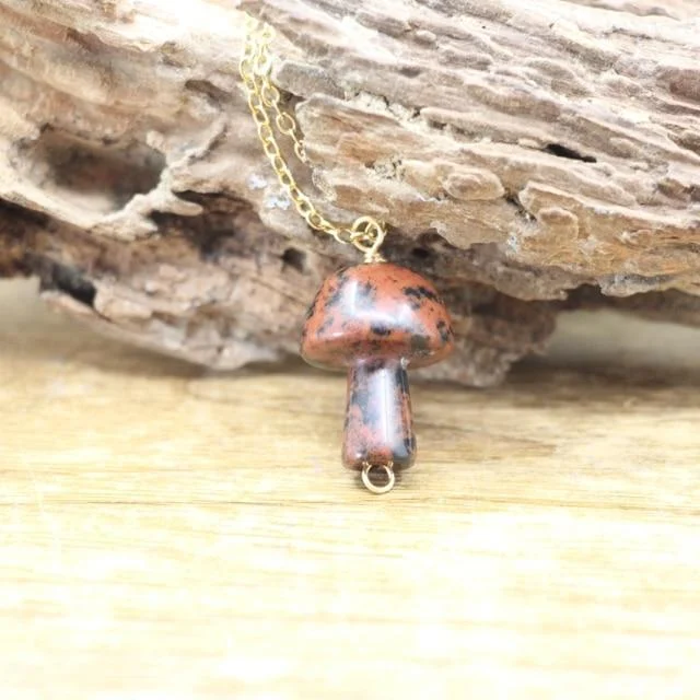 Tiny Mushroom Crystal Chain Necklace - Glova