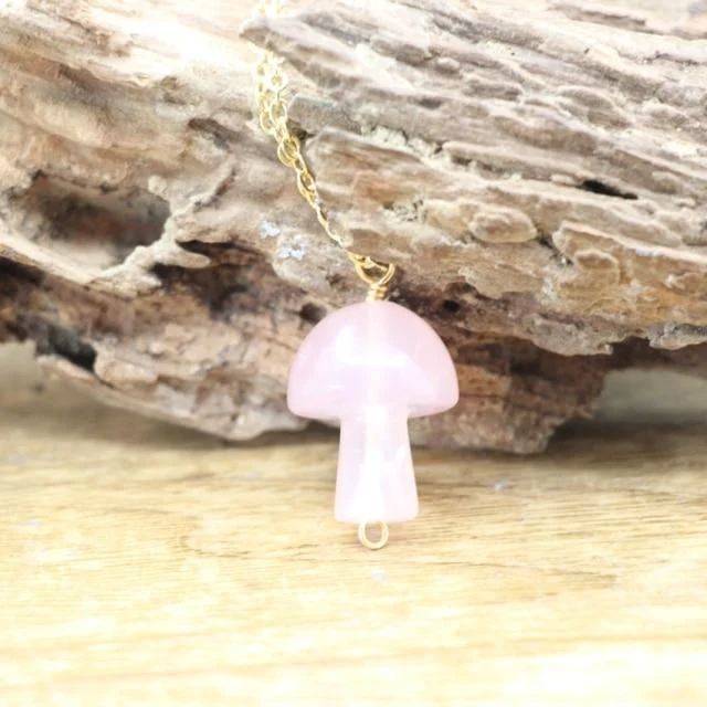 Tiny Mushroom Crystal Chain Necklace - Glova