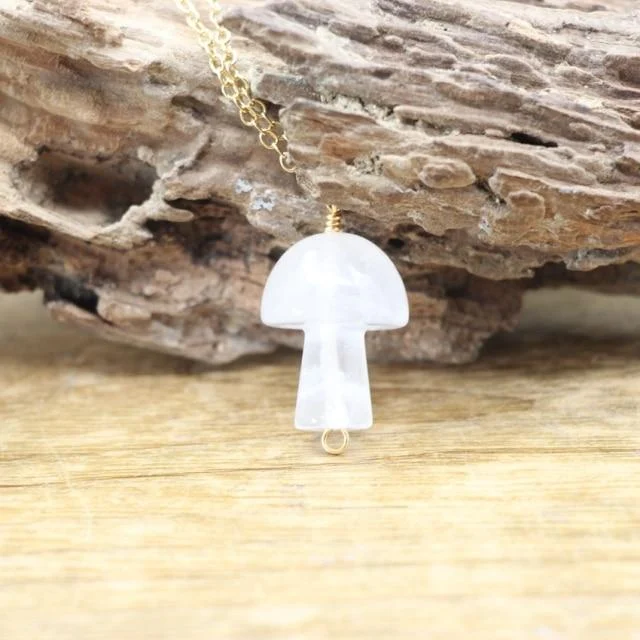 Tiny Mushroom Crystal Chain Necklace - Glova