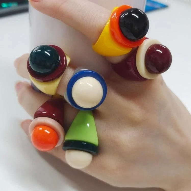 Torea Colorful Geometric Resin Rings - 6 Colors - Glova