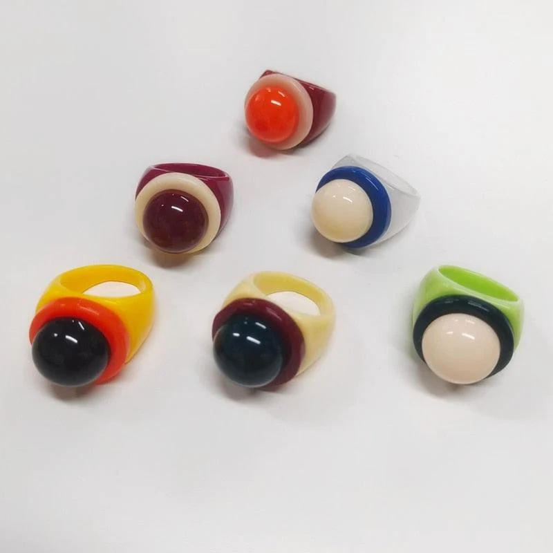 Torea Colorful Geometric Resin Rings - 6 Colors - Glova