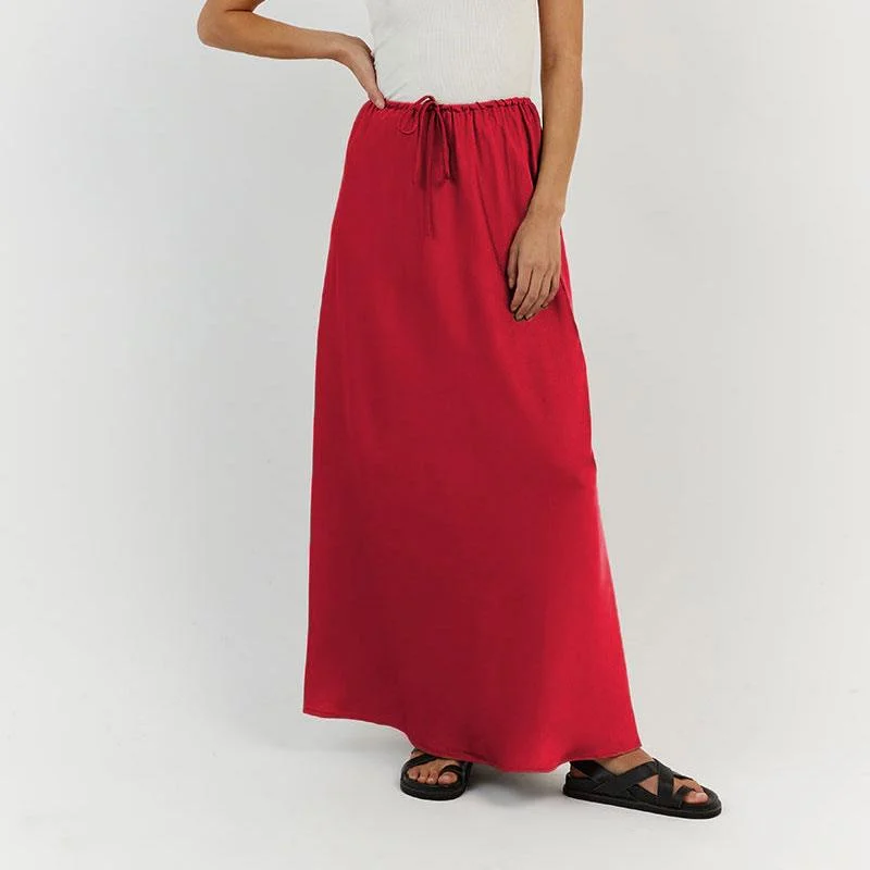 Tossa Draw String Waist Maxi Satin Skirts - 7 Colors - Glova