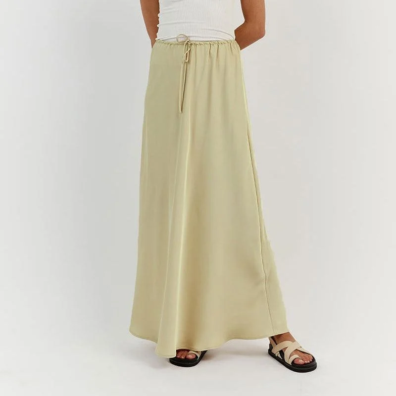 Tossa Draw String Waist Maxi Satin Skirts - 7 Colors - Glova