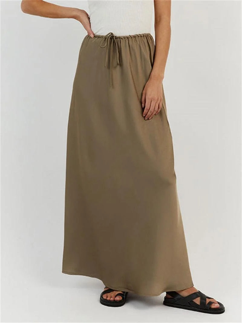 Tossa Draw String Waist Maxi Satin Skirts - 7 Colors - Glova