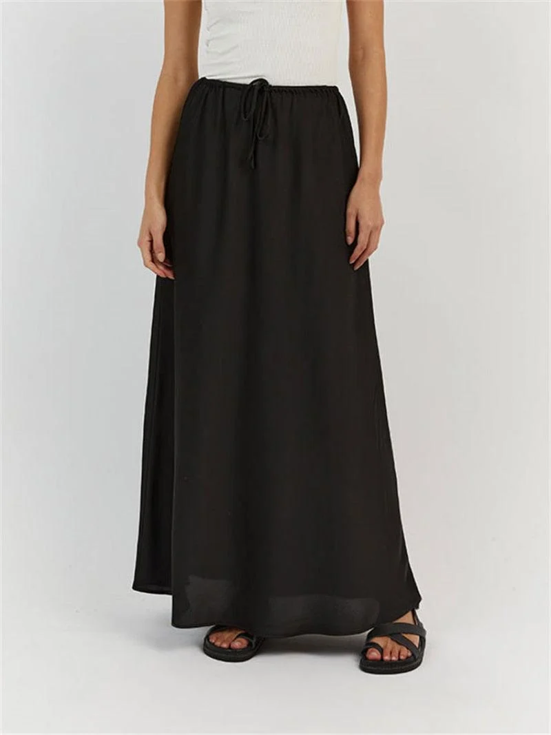 Tossa Draw String Waist Maxi Satin Skirts - 7 Colors - Glova