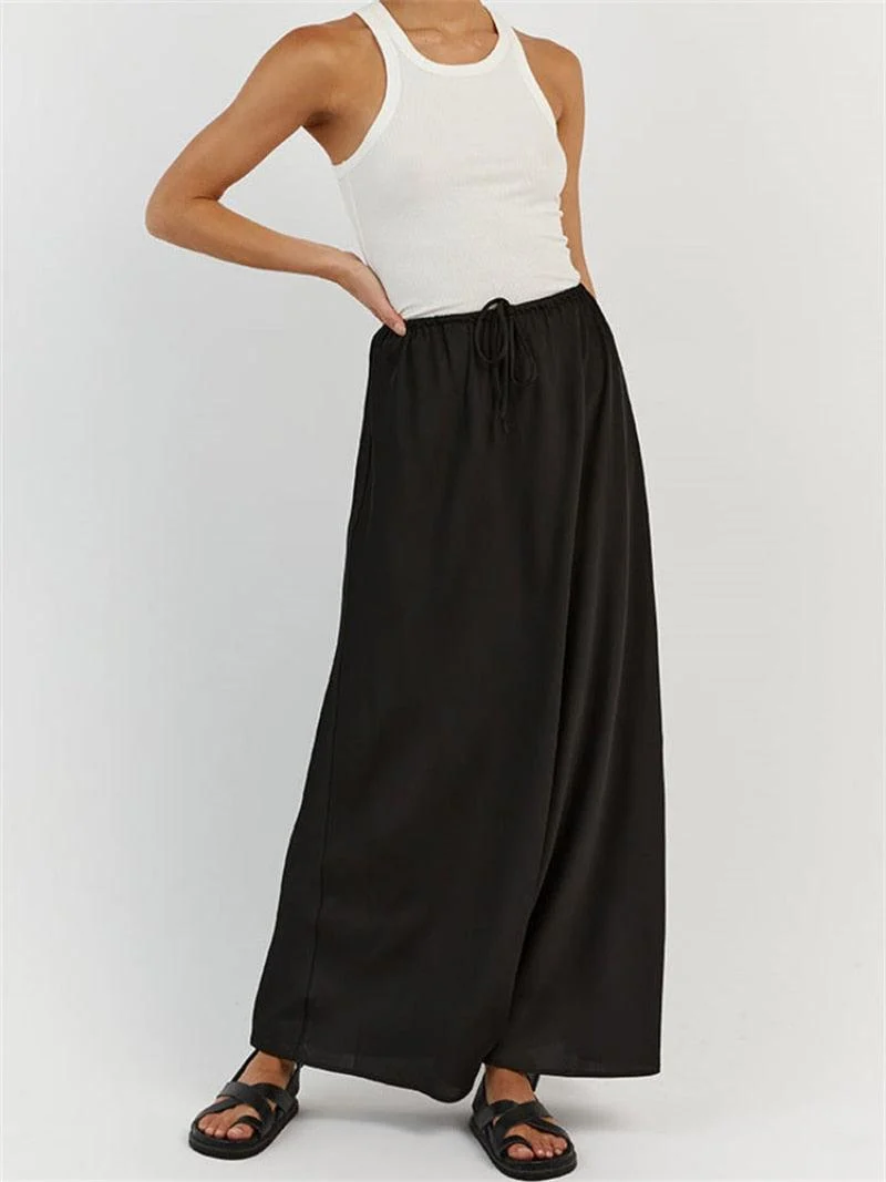 Tossa Draw String Waist Maxi Satin Skirts - 7 Colors - Glova