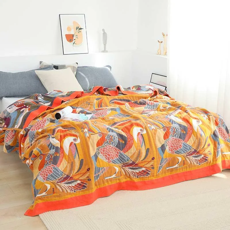 Toucan Bird Cotton Bedspread - Glova