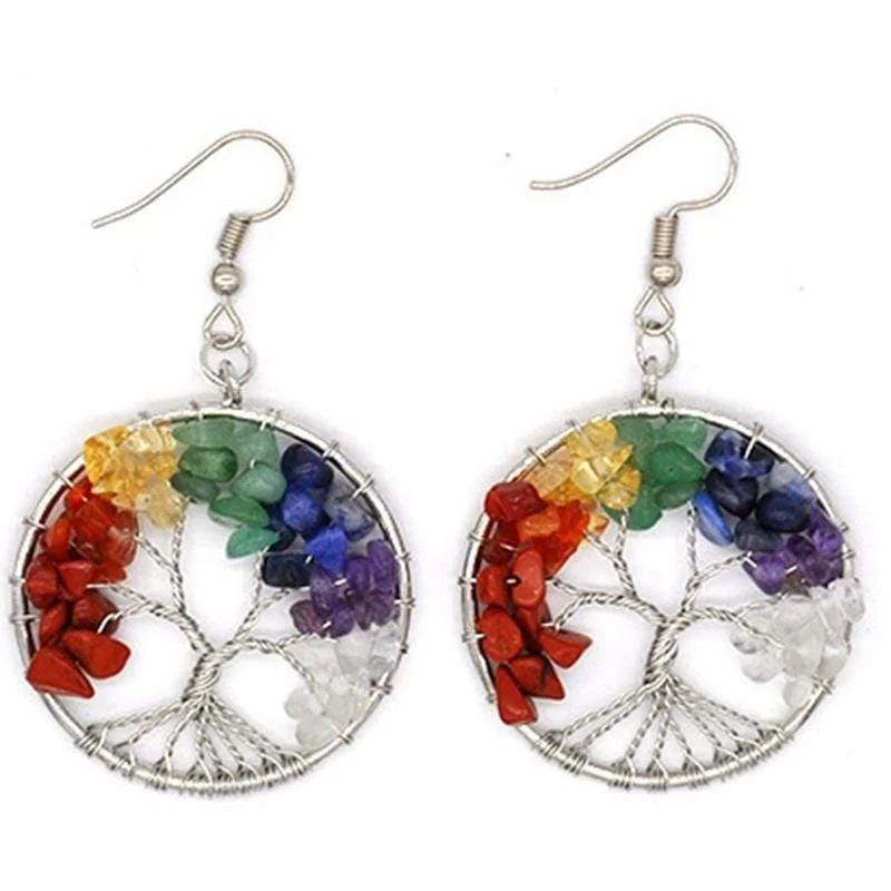 Tree of Life 7 Chakra Healing Stones Earrings - Glova