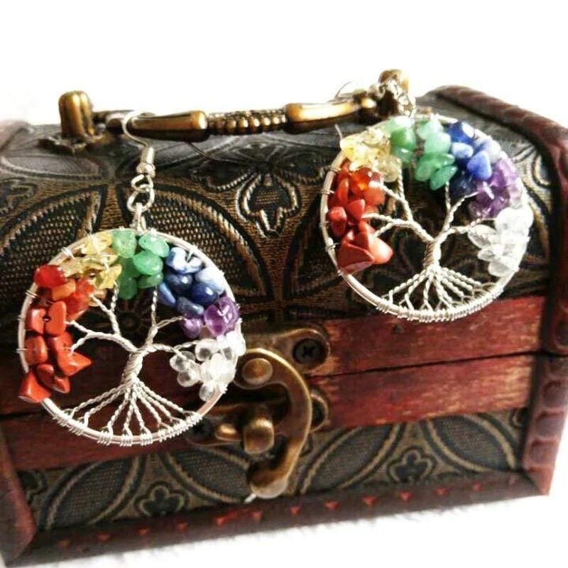 Tree of Life 7 Chakra Healing Stones Earrings - Glova