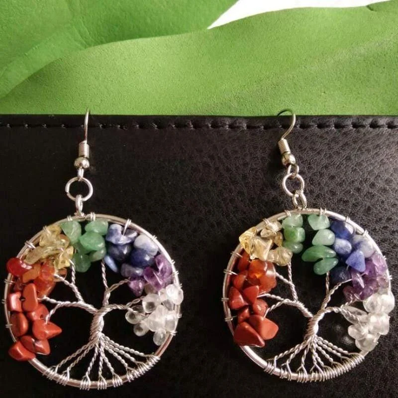 Tree of Life 7 Chakra Healing Stones Earrings - Glova