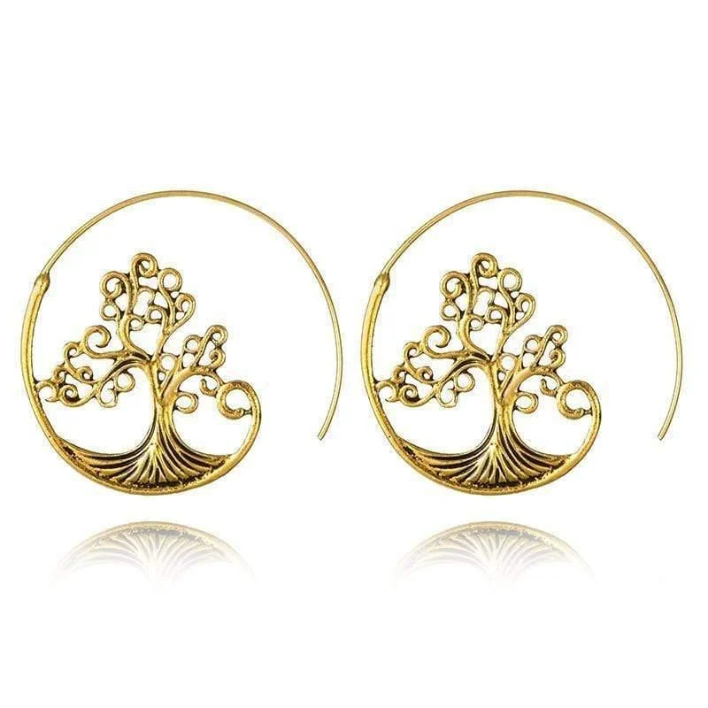 Tree Of Life Spiral Hoop Earrings - Glova