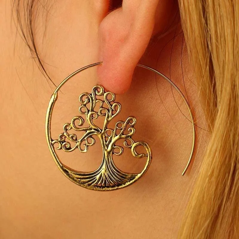 Tree Of Life Spiral Hoop Earrings - Glova