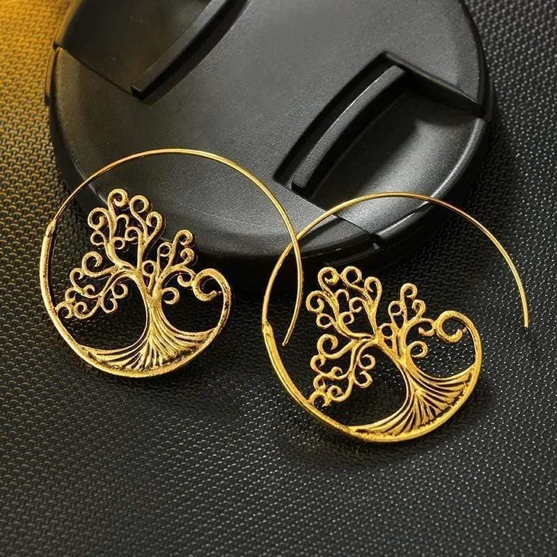 Tree Of Life Spiral Hoop Earrings - Glova