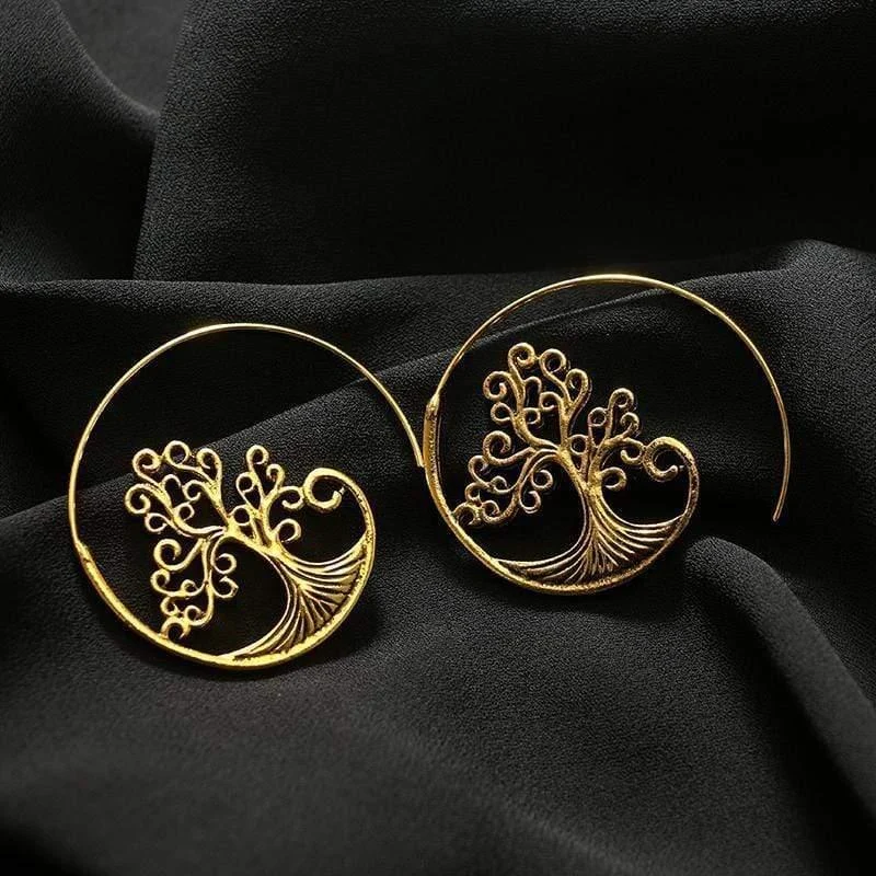 Tree Of Life Spiral Hoop Earrings - Glova