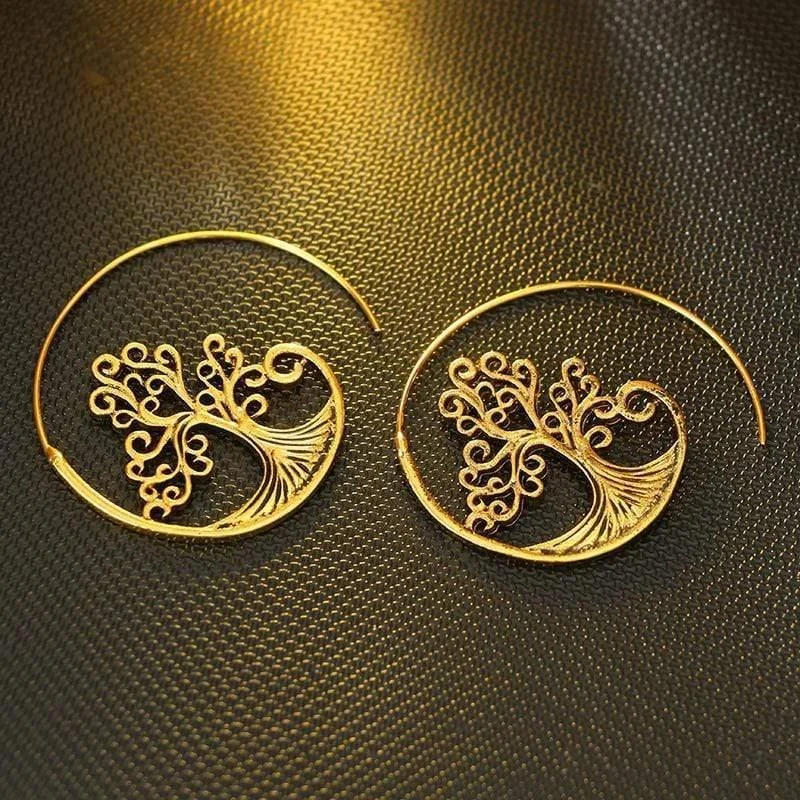 Tree Of Life Spiral Hoop Earrings - Glova