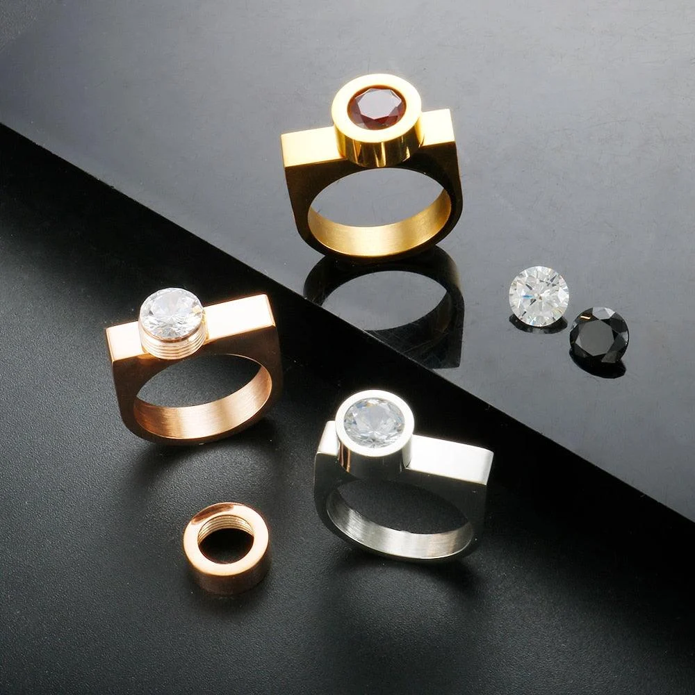 Tri-Color Cubic Zirconia DIY Stainless Steel Rings - 3 Colors - Glova