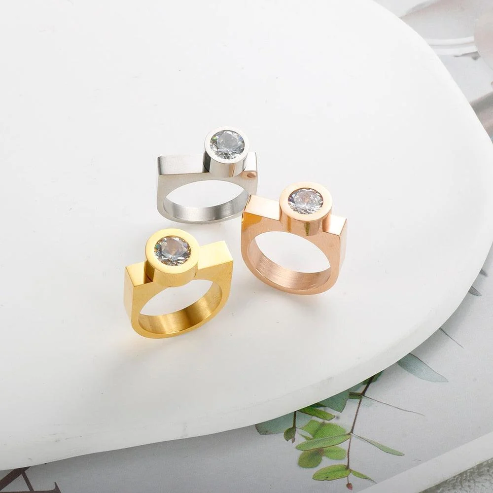 Tri-Color Cubic Zirconia DIY Stainless Steel Rings - 3 Colors - Glova