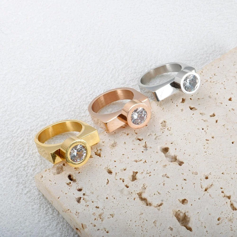 Tri-Color Cubic Zirconia DIY Stainless Steel Rings - 3 Colors - Glova